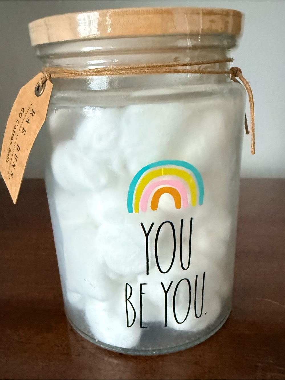 Rae Dunn Glass Jar with Multicolor Pastel Rainbow